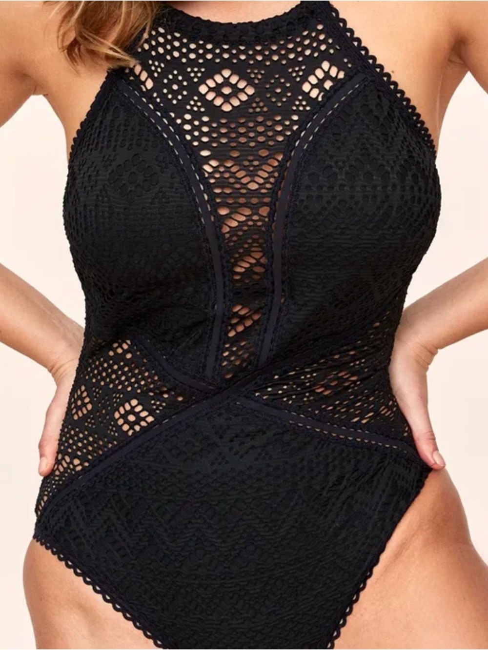 Adore Me Black Crochet One-Piece Swimsuit